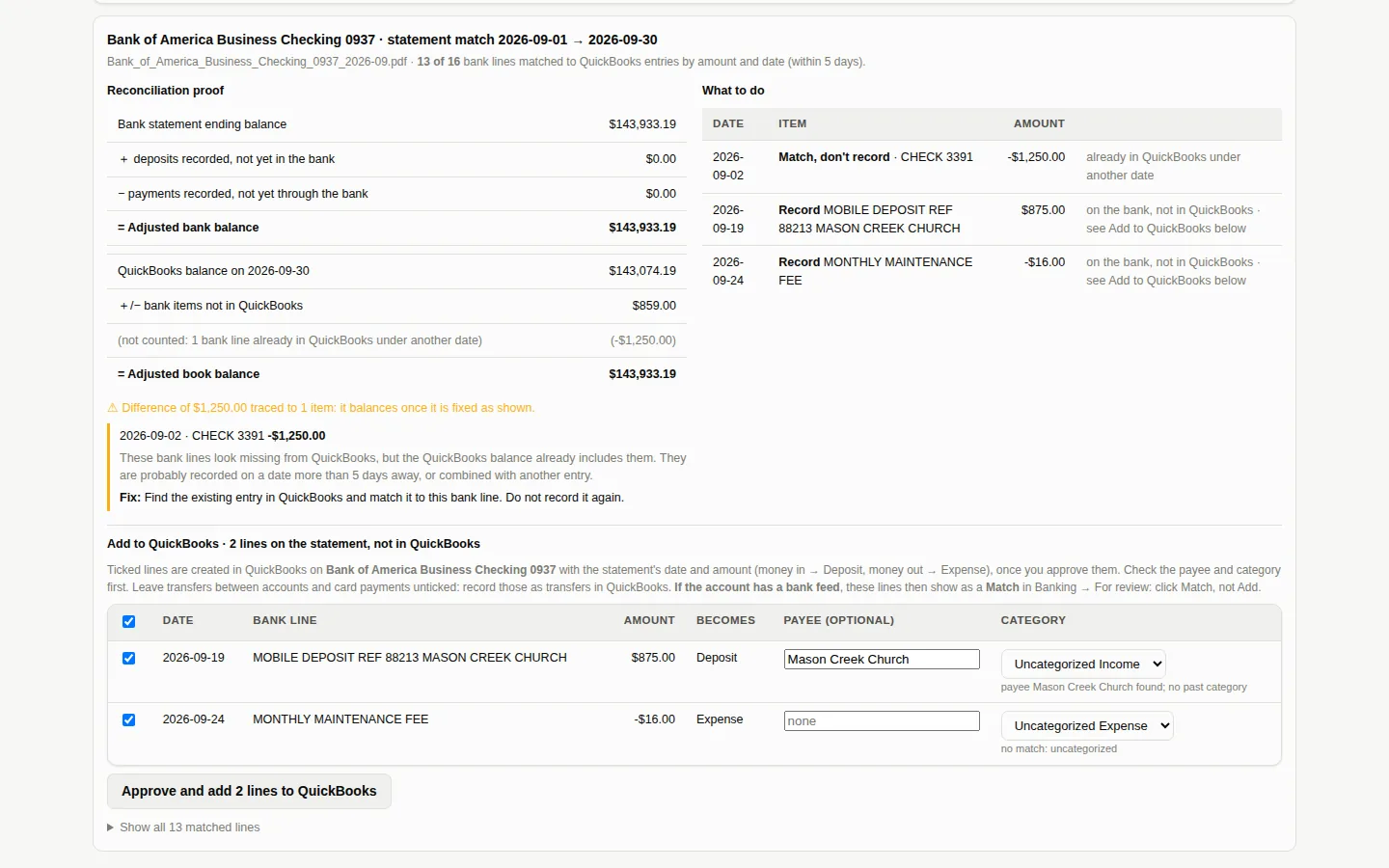 Transactions that exist in both places and only need to be matched